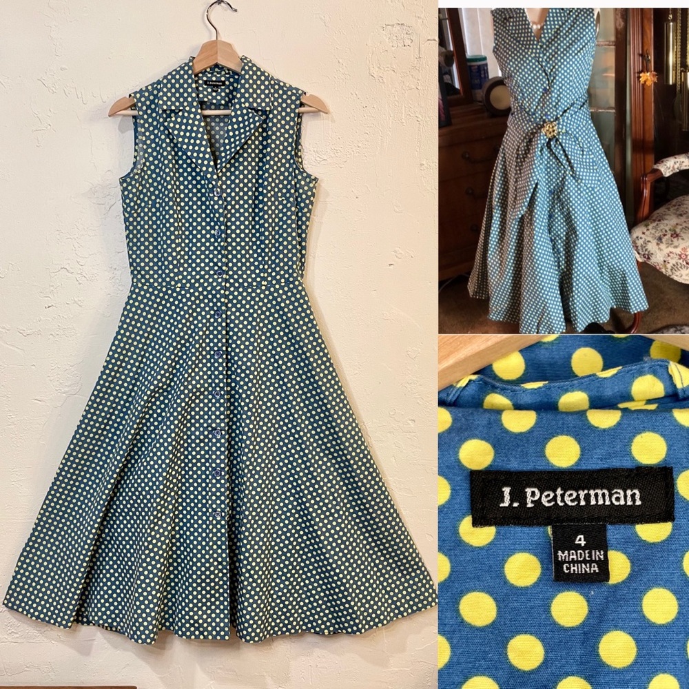 J. Peterman Vintage sleeveless collared dot dress